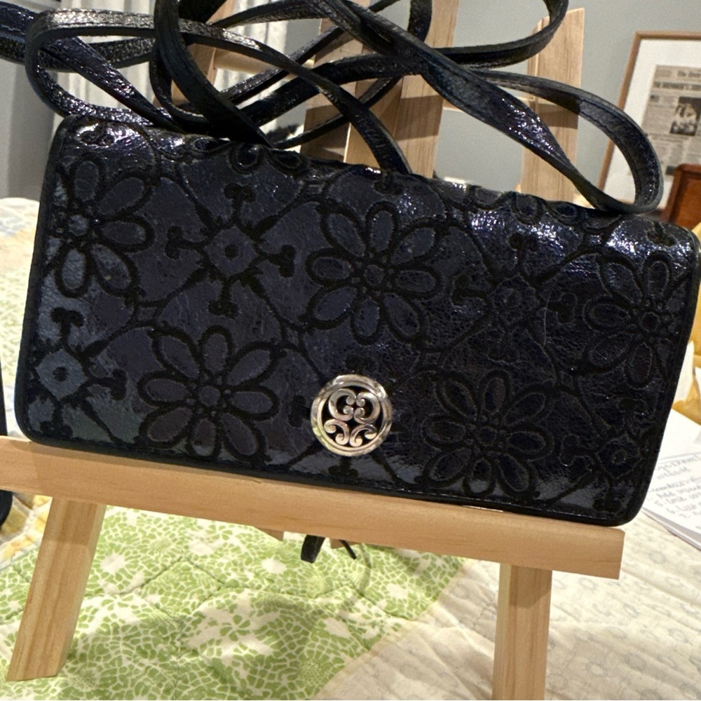 Brighton Black Floral Embossed Shoulder Bag - Picture 1 of 10